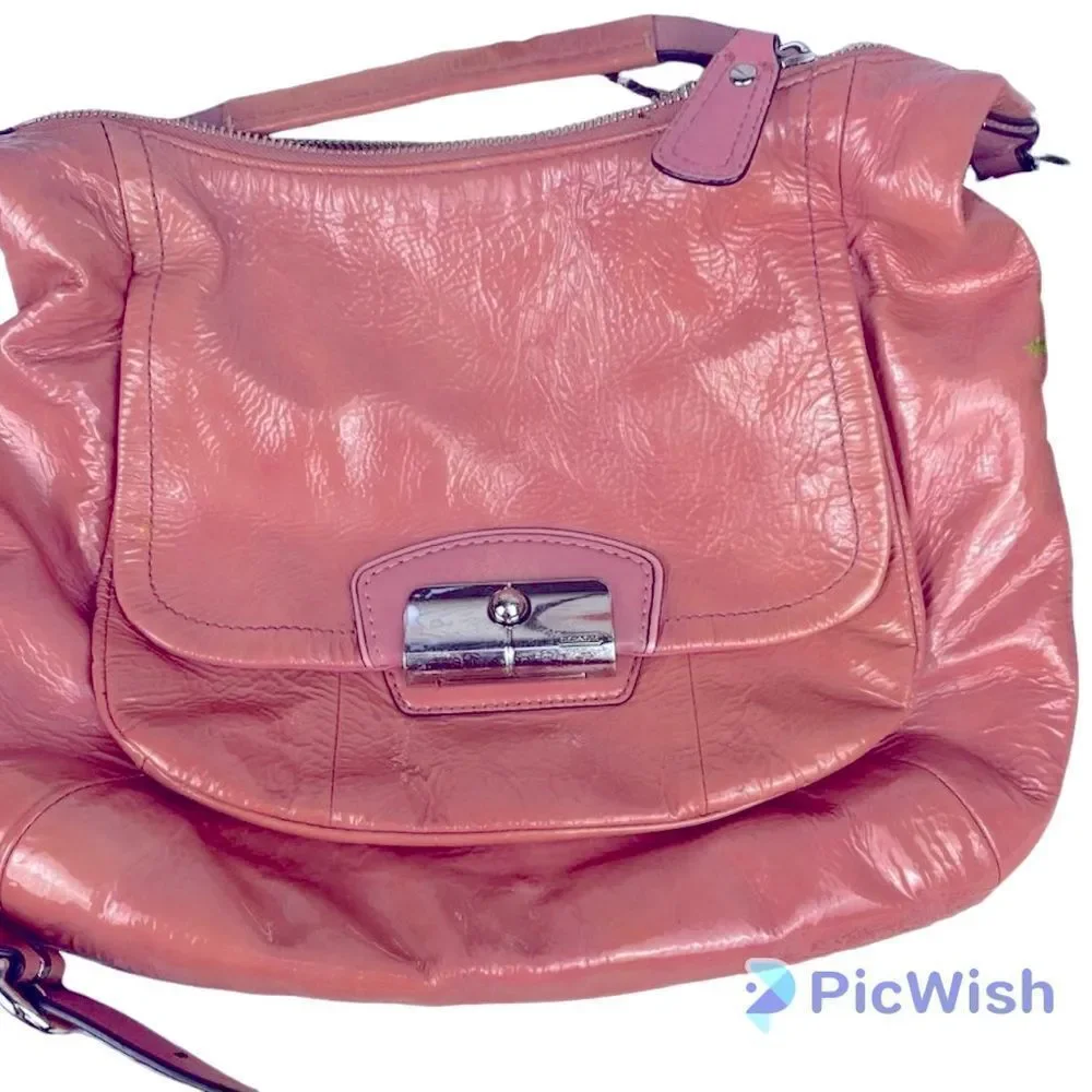 Coach Kristin Patent Leather Hobo Handbag Rose w/Silver-Tone Hardware